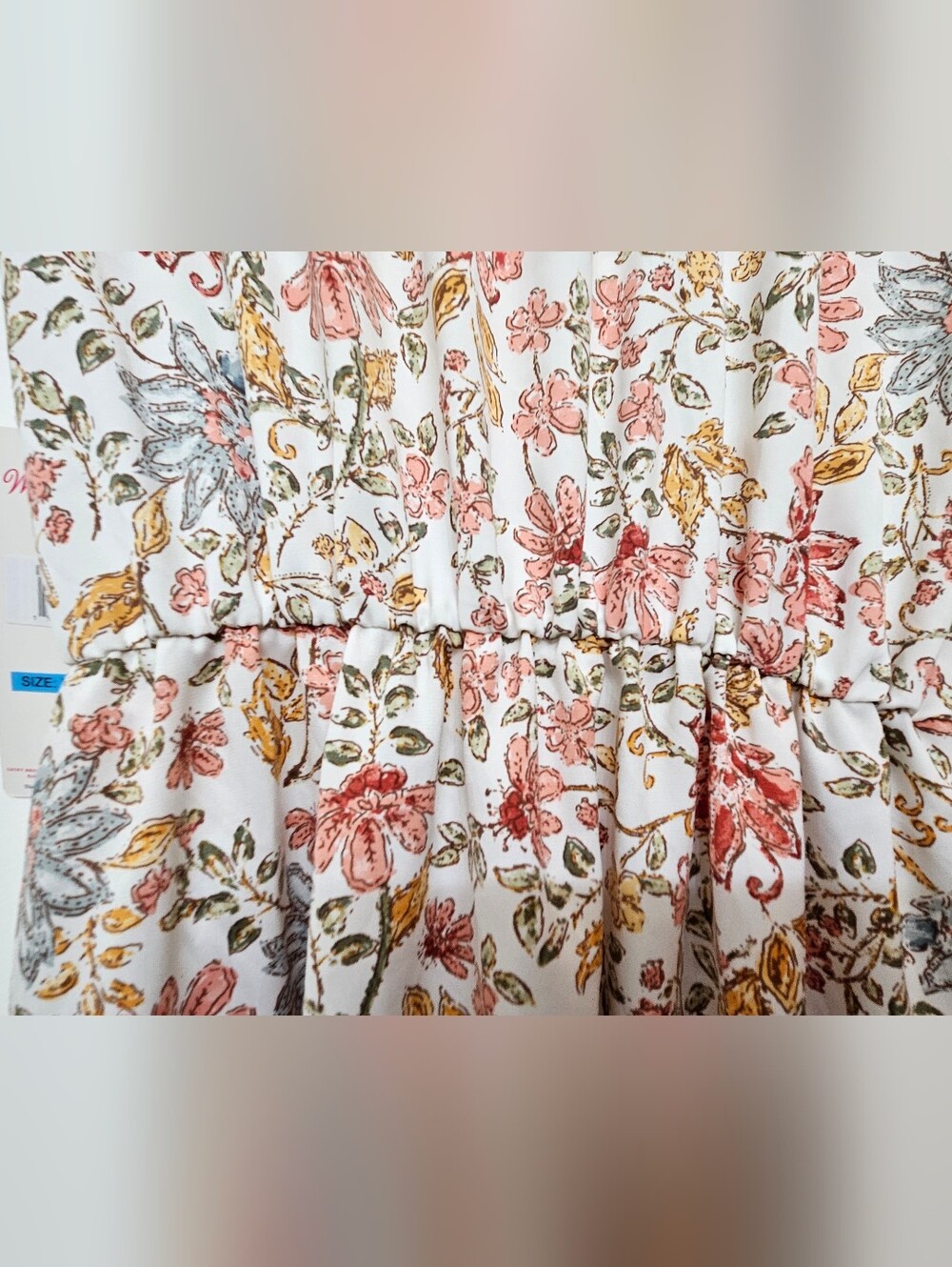 Lucky Brand Floral Tie-Waist Shirt Dress in Cream and Pink - Picture 5 of 12